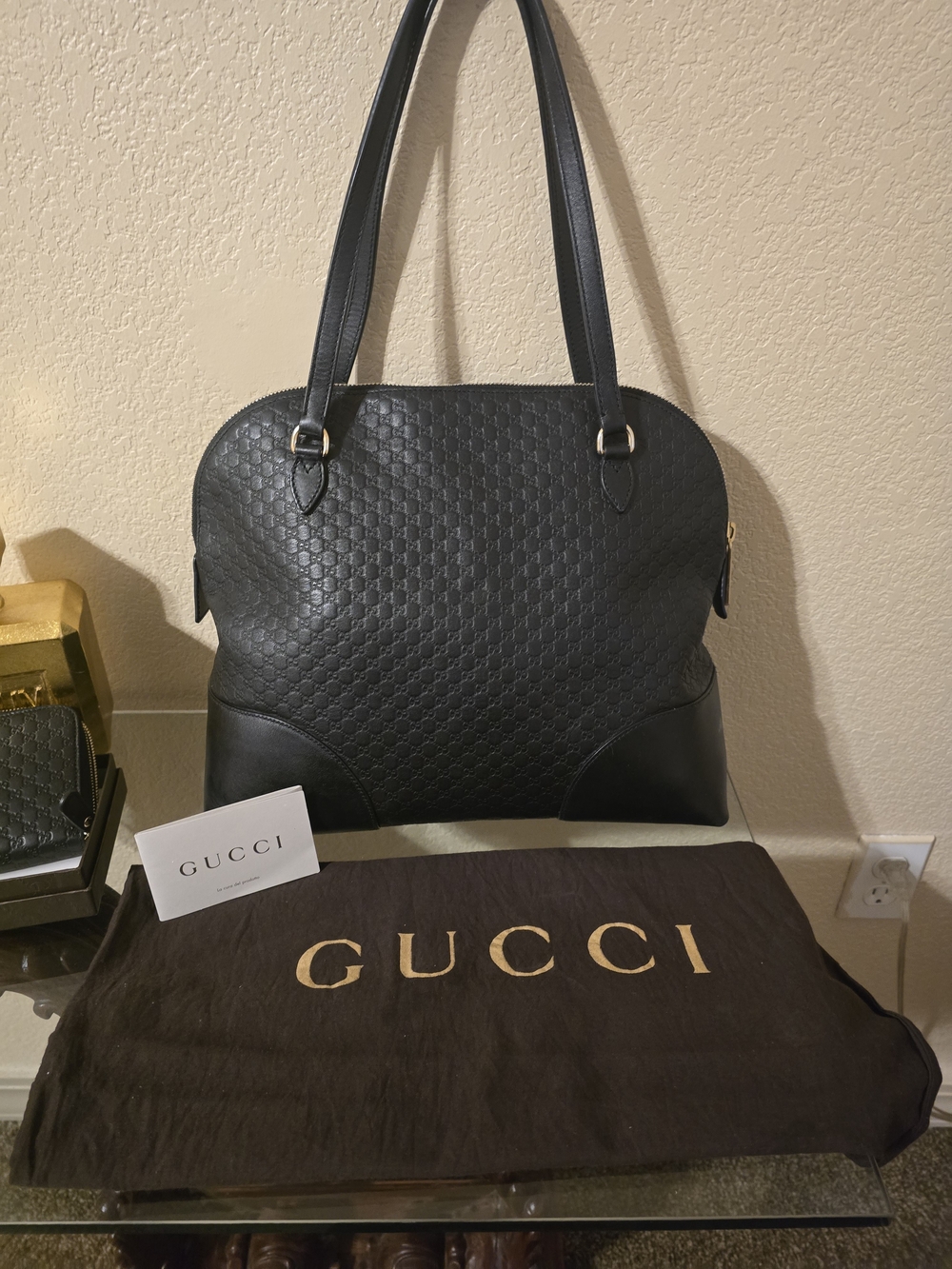 100% Authentic Gucci Guccisima  Black Leather Shoulder Bag -and Matching Wallet